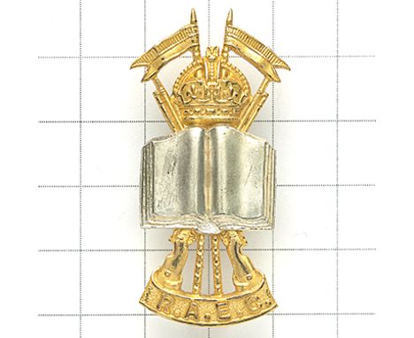 Royal Army Education Corps scarce trial pattern Officer’s cap badge circa 1946. Fine die-cast gilt crowned crossed lances and