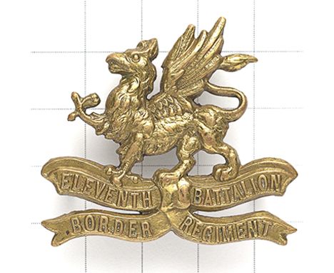 11th (Lonsdale) Battalion Border Regiment WW1 OR’s cap badge. Die-stamped brass crest of the Earl of Lonsdale on scrolls “ELE