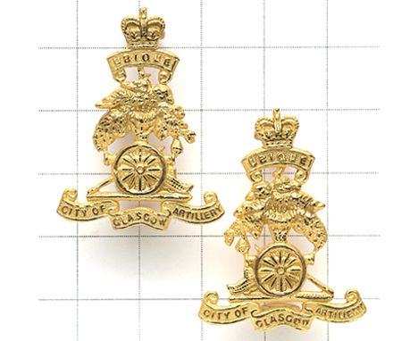 280th Field Regiment Royal Artillery (City of Glasgow)  pair of Scottish Officer’s  collar badges. Fine gilt die-cast facing 