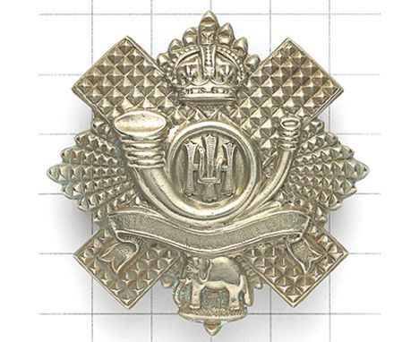 Scottish. Highland Light Infantry 3rd and 4th (Militia) Bns. Edwardian OR’s glengarry badge circa 1901-08. Die-stamped white 