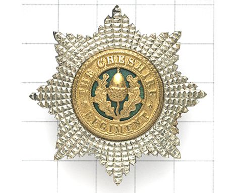 Cheshire Regiment Officer’s silver and enamel cap badge. Fine facetted eight pointed star mounted with rich gilt centre on gr