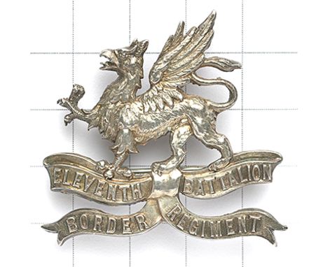 11th (Lonsdale) Bn Border Regiment 1914 London hallmarked silver cap badge. Fine rare die-stamped crest of the Earl of Lonsda