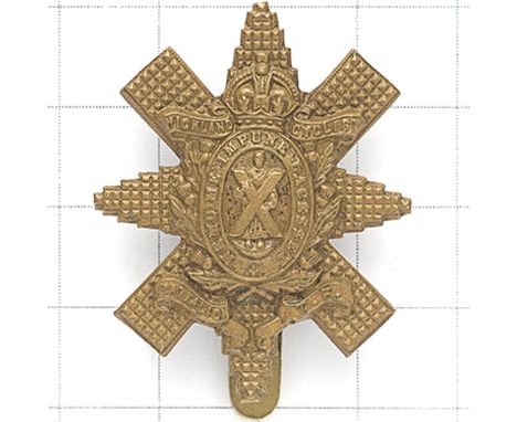 Scottish. Highland Cyclist Battalion scarce small OSD bronze cap badge. Die-stamped example of Black Watch pattern. (LACESSIT