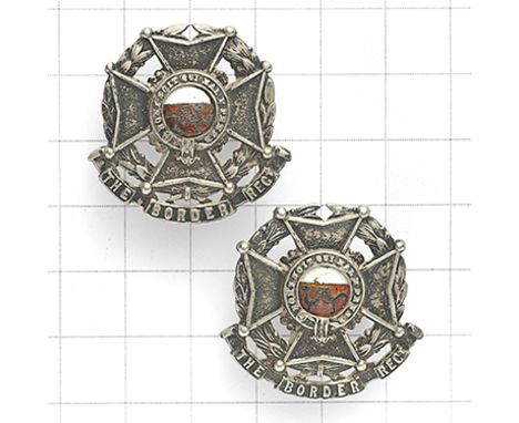 Militia Bn. Border Regiment Officer’s pair facing collar badges circa 1895-1908. Silvered die-cast Maltese cross, bearing Gar