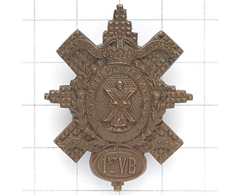 Scottish. 1st (Dundee) VB Black Watch OSD bronze glengarry badge circa 1902-08. A fine scarce die-stamped example.  Blades VG