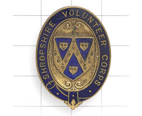 Shropshire Volunteer Corps WW1 VTC enamelled lapel badge Blue enamel oval strap “SHROPSHIRE VOLUNTEER CORPS”; central shield 