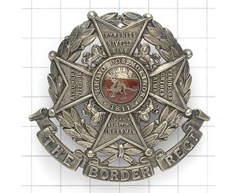 Border Regiment Officer’s post 1891 glengarry badge. Die-stamped silver design as OR’s helmet plate centre (but with central 