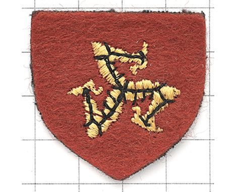 515th Light Anti-Aircraft Regiment Royal Artillery cloth formation sign. A scarce example; yellow Arms of the Isle of Man (th