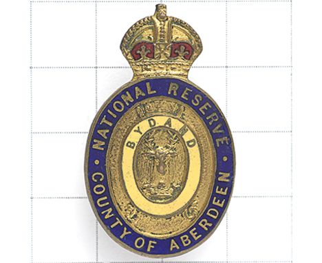County of Aberdeen National Reserve mufti badge Blue enamel crowned title oval; stag’s head, coronet and yellow enamel oval “