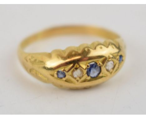 18ct gold sapphire and diamond Gypsy ring, 2.3 grams, size J/K.  