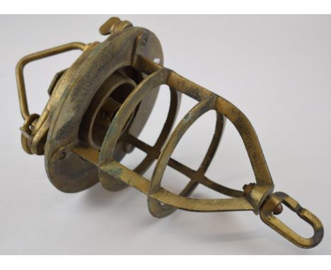 Nautical brass ships style lamp, AP7009BMOD. Height 34cm.  Case in good condition however missing it's original glass.