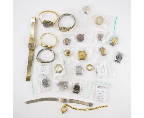 A collection of ladies vintage watches a/f to include complete watches, movements and parts. Of note some silver examples. (Q