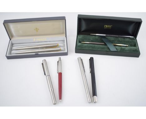 A collection of vintage pens and propelling pencils to include boxed  Cross pens Made in Ireland roller ball example together