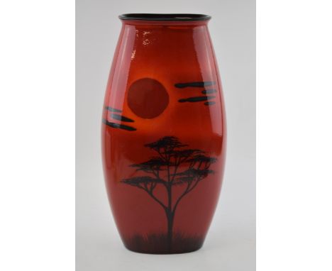 Poole Pottery large desert scene vase, 37cm tall.  Displays well but cracked down one side.