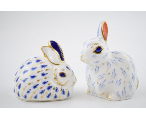 Two A Royal Crown Derby paperweight, Snowy Rabbit, date code for 2002 (MMII), 21st year special anniversary edition with spec