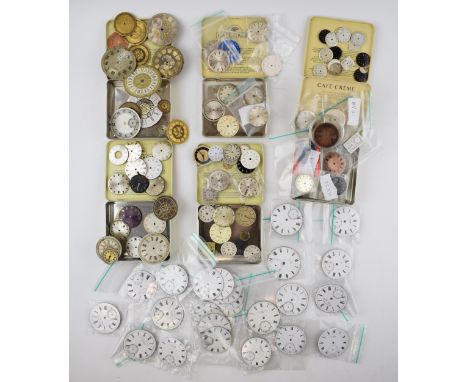 A collection of over 100 pocket watch dials in ceramic or gilding finish. With good manufactures or retailers logo's or signa