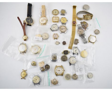 A good quantity of vintage watches, movements and parts a/f. (Qty)  All in original condition. A good lot for spare parts or 
