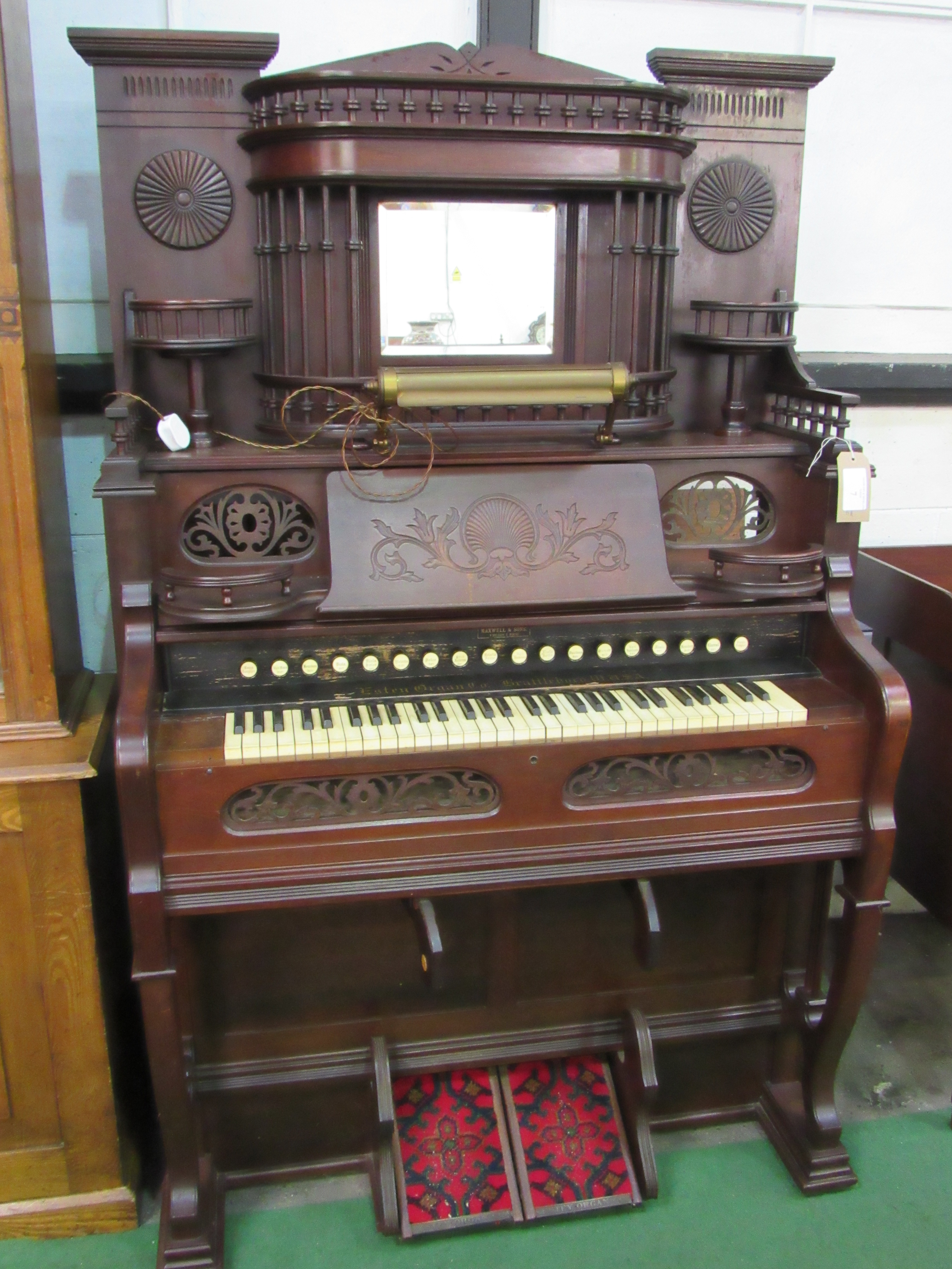 Victorian style decorated mahogany organ by Estey Organ Co