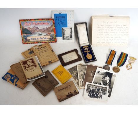 1914-18 BRITISH WAR AND VICTORY MEDALS
named to '220219 Gnr.J.MacKay. R.A.', box of issue cover, a fourteen carat gold and se