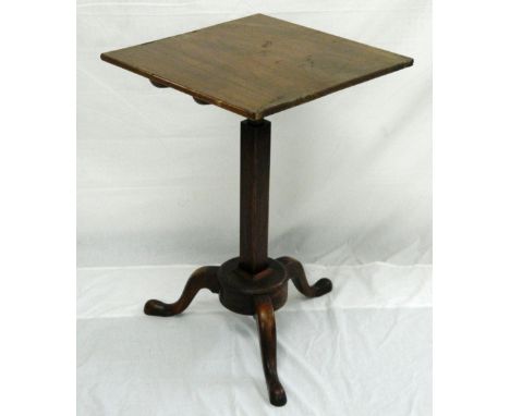 GEORGE III MAHOGANY ADJUSTABLE TRIPOD OCCASIONAL TABLE
with a square top mounted on an adjustable square column, with three o