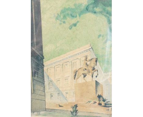 EDMUND BARTLOMIEJOZYK (1885-1950)
Town Square With Statue, lithograph, 9.2cm x 13.4cm 