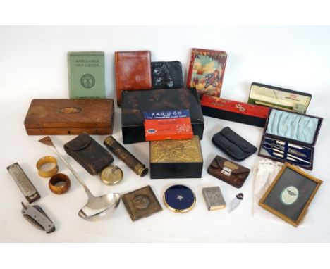 LOT OF COLLECTABLES
including a Victorian three-draw brass telescope, vintage Vest Pocket Kodak folding camera with case, inl