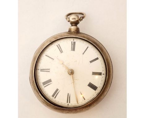 EARLY VICTORIAN SILVER PAIR CASED POCKET WATCH
with black Roman numerals on white enamel, the movement marked 'In Hatton, Lon