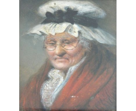 BRITISH SCHOOL
Portrait of an elderly lady, oil on board, unsigned, 10cm x 12.7cm 