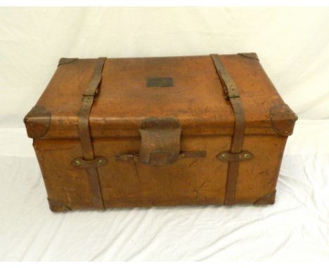 LARGE TAN LEATHER TRAVELLING TRUNK
circa 1910, with a brass plaque to the lid engraved 'Lady Cowdray, 16 Carlton House Terrac