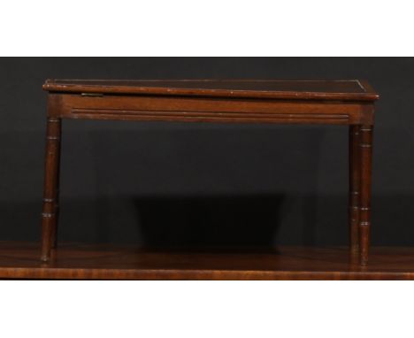 Miniature Furniture - a George III mahogany architect's table, hinged top adjustable on a ratchet, flanked by a pair of candl