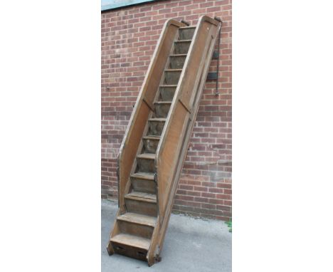 Architectural Salvage - a pine and ply thirteen-step attic or hayloft ladder, 322.5cm high, 54cm wide, 50cm deep