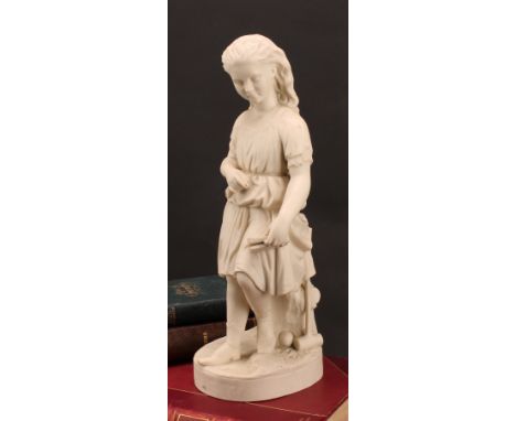 A Copeland Parian figure, Young England's Sister, after George Halse (1826-1895), as a girl resting on a tree stump holding a