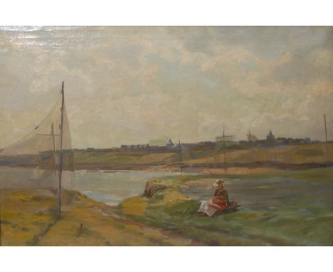 Scottish Impressionist School (19th century) Drying the Nets unsigned, oil on canvas, 60cm x 90cm
