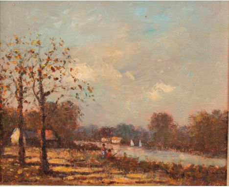 J. Statham So*** (English School, 19th century) Impressionist Landscape indistinctly signed, oil on canvas, 23.5cm x 28.5cm