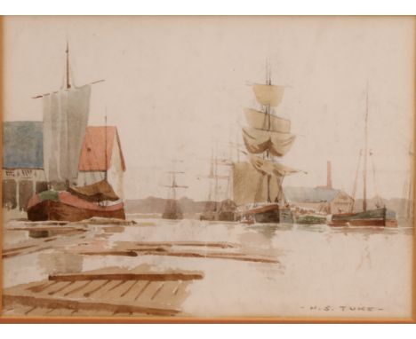 Henry Scott Tuke (Newlyn School, 1858-1929)In Falmouth Harbour, Cornwall signed, watercolour, 17cm x 23cm