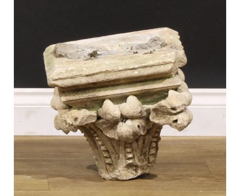 Architectural Salvage - a sandstone corbel, as a Corinthian column capital, 32cm high