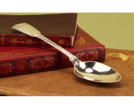 Paul Storr - a George III silver Fiddle, Thread and Shell pattern dessert or table spoon, 22cm long, London 1815