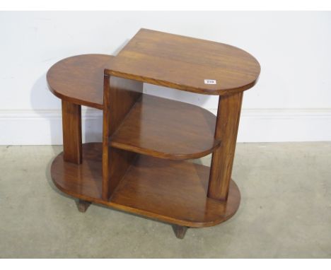 An oak Art Deco staggered four shelf oval bookshelf/coffee table - good colour - width 65cm x depth 31cm x height 56cm