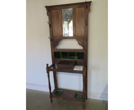 A tile back mirrored beechwood Hall stand - Height 1.86 m x 83 cm 