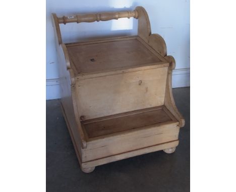A 19th century Sleigh shaped stripped pine step commode - Width 51 cm x Length 65 cm 