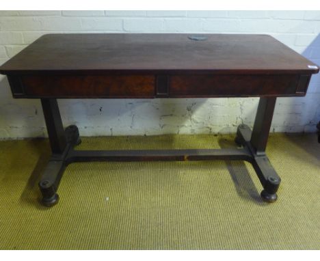 A 19th century Library table with two active and two dummy drawers on twin supports  - 1.23 m x 58 cm -  Removed from a Cambr