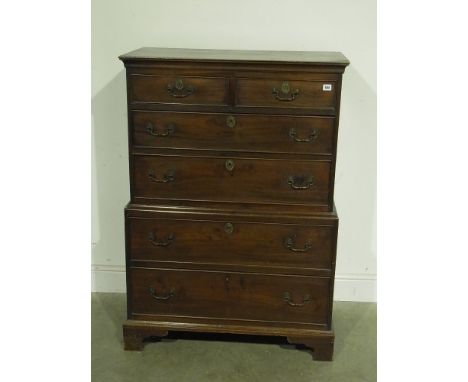 A George 1st mahogany chest on chest - small proportions with two small drawers over four long graduating drawers on bracket 
