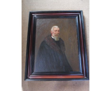 An oil on board portrait of a Vicar in a fur collared coat with modern label verso Dr Fry Vicar to the Kaiserin and White Rus