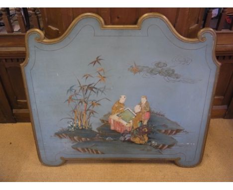 An early 1900's shaped chinoiserie decorated panel - Height 1.08 m x Width 1.2 m