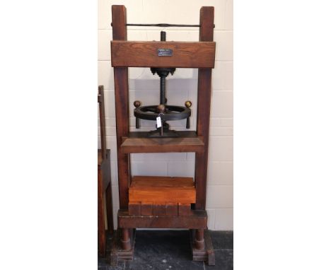 * Standing Press. A handsome oak &amp; beech 'French style' standing press by Hampson Bettridge &amp; Co., with beech side su