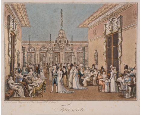 * Debucourt (Philibert-Louis, 1755-1832). Frascati, [1807], hand-coloured etching with aquatint on pale cream wove paper, som