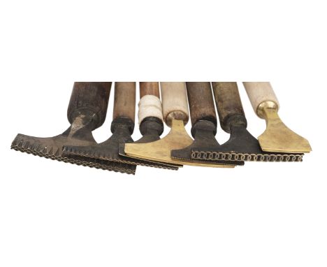 * Finishing tools. A selection of decorative and line pallets, roll and line fillets, comprising 10 decorative pallets, 5 sin