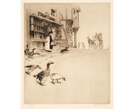 * Aldin (Cecil. 1870 - 1935). A Village Post Office, uncoloured original etching, limited edition 3/100, signed by the artist