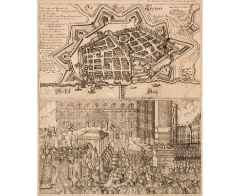 * Polish Towns &amp; Cities. A collection of 22 maps (in 14 frames), 15th - 19th century, engraved city plans of Thorn, Zamos