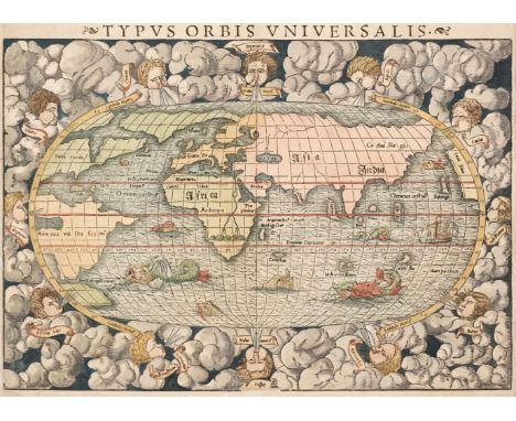 World. Munster (Sebastian), Typus Orbis Universalis, published Heinrich Petri, Basel, [1550 -1572], hand-coloured woodcut map